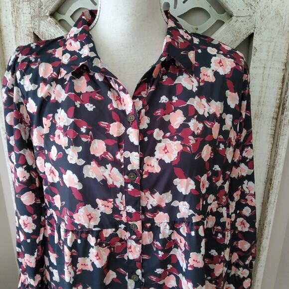 Times Two Maternity 3/4 Sleeve Button Down Collar Layered Ruffle Hem Blouse Top - Picture 3 of 14